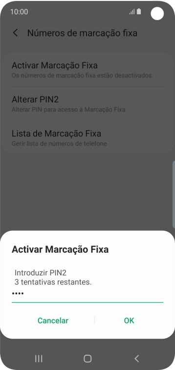 Introduza o código PIN2 e prima OK.