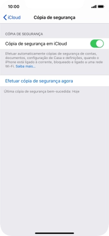 Prima Efetuar cópia de segurança agora e aguarde enquanto é efetuada a cópia de segurança do conteúdo da memória do telefone.