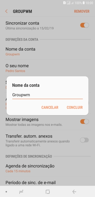 Introduza o nome pretendido da conta de e-mail CONCLUIR.