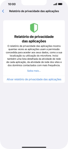 Prima Ativar relatório de privacidade das aplicações para ativar a função.
