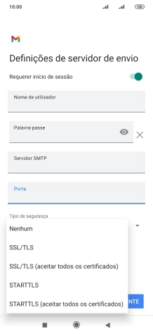Prima STARTTLS para ativar a função.