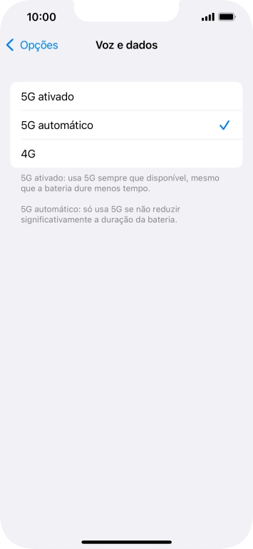 Para ativar o uso preferencial de 5G, prima 5G ativado.