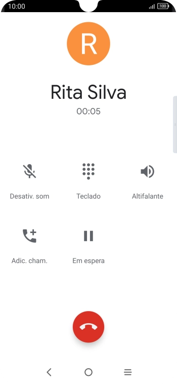 Prima o ícone para terminar a chamada.