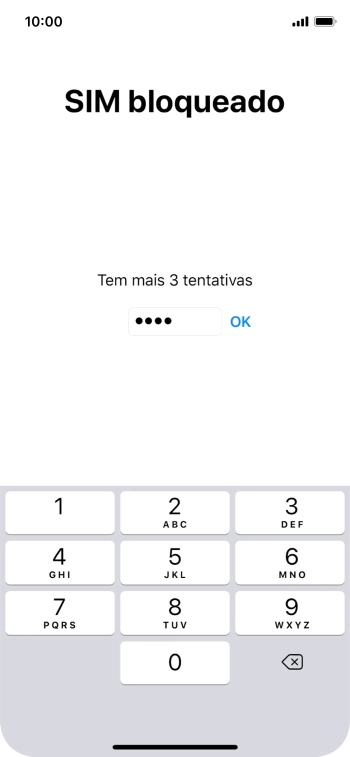 Se o cartão SIM estiver bloqueado, deve introduzir o código PIN e premir OK.