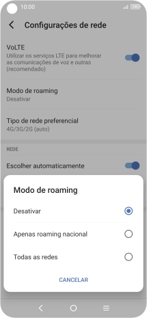 Prima a definição pretendida para ativar ou desativar a função.