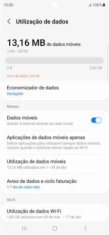O consumo total de dados é agora mostrado no ecrã.