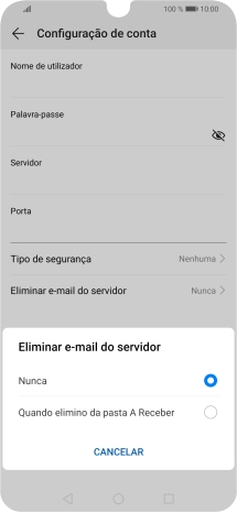 Prima Nunca para manter os e-mails no servidor quando estes são apagados no telefone.