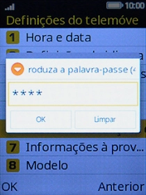 Insira a password para restaurar as definições de fábrica (a password predefinida é 1234) e prima a tecla esquerda de seleção.