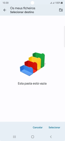 Se quiser criar uma nova pasta, prima o ícone de nova pasta e siga as indicações no ecrã para criar uma nova pasta.