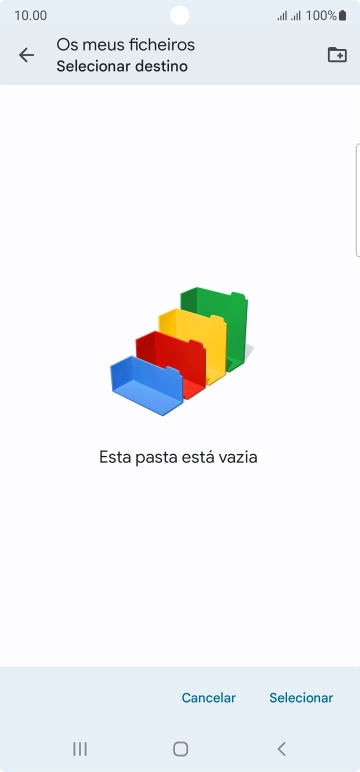 Se quiser criar uma nova pasta, prima o ícone de nova pasta e siga as indicações no ecrã para criar uma nova pasta.
