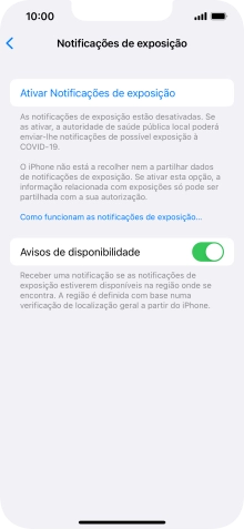 Prima Ativar Notificações de exposição.