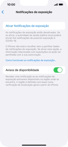 Prima Ativar Notificações de exposição.