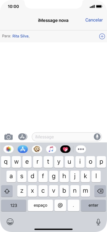 Se for possível o destinatário receber iMessages, aparecerá o texto iMessage no campo de escrita.