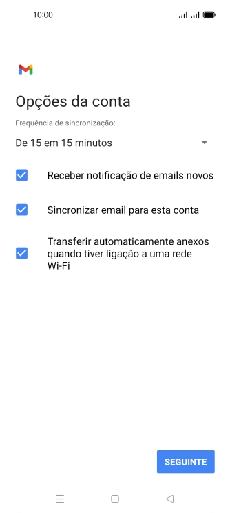 Se o ecrã mostrar esta imagem, a sua conta foi identificada e configurada automaticamente. Siga as indicações no ecrã para introduzir informações adicionais e concluir a configuração.