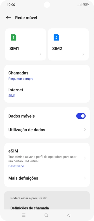 Prima o cartão SIM pretendido.