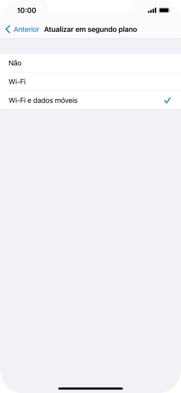 Para desativar a atualização de apps em segundo plano, prima Não.