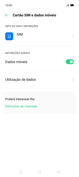 Prima o nome do cartão SIM.
