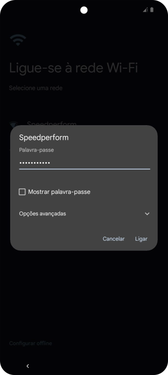 Introduza a password da rede Wi-Fi e prima Ligar.