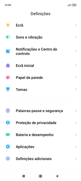 Prima Notificações e Centro de controlo.