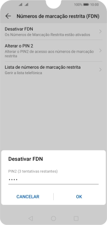 Introduza o código PIN2 e prima OK.