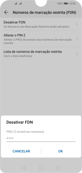 Introduza o código PIN2 e prima OK.