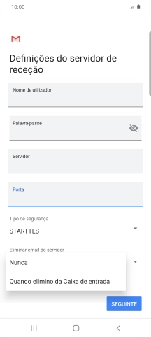 Prima Nunca para manter os e-mails no servidor quando estes são apagados no telefone.