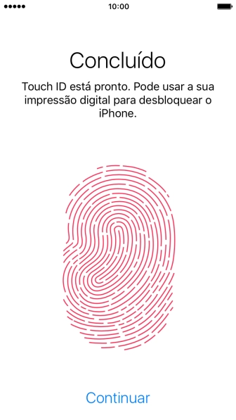 Prima Continuar. Se ainda não tiver escolhido um código de bloqueio do telefone, introduza um código à escolha duas vezes de seguida.