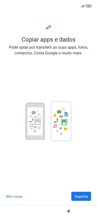 É possível transferir conteúdo de outro telefone quando o telefone for ativado antes da primeira utilização e quando o telefone tiver sido reiniciado. Quando esta imagem for mostrada no ecrã, o telefone está pronto para transferir conteúdo de outro telefone.
