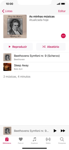 Prima firmemente o ficheiro de música pretendido até aparecer um menu no ecrã.