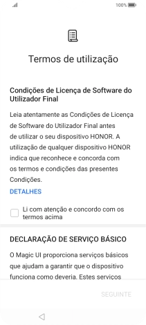 Prima o campo para aceitar os termos e condições.