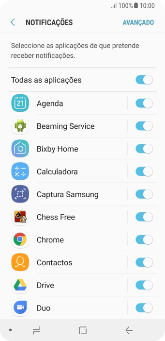 Prima o indicador junto à app pretendida para ativar ou desativar a função.