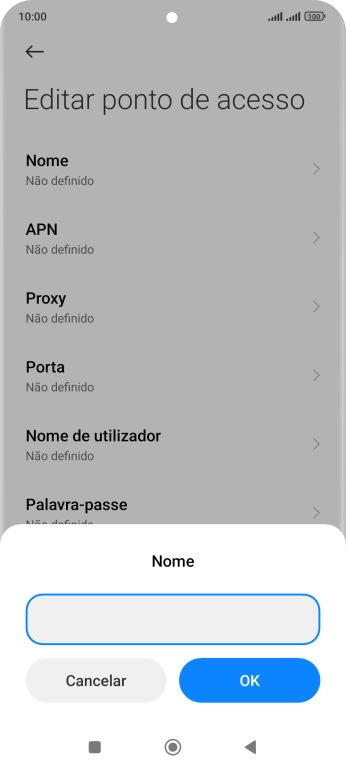 Introduza Vodafone Internet e prima OK.
