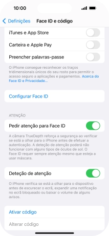 Prima Ativar código e introduza um código de bloqueio do telefone à escolha duas vezes de seguida.