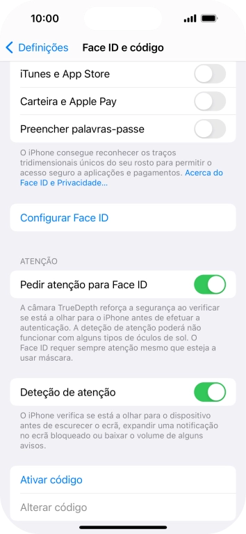 Prima Ativar código e introduza um código de bloqueio do telefone à escolha duas vezes de seguida.