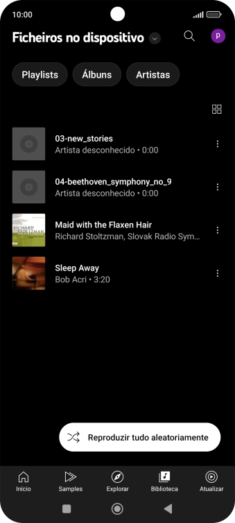 Prima o ficheiro de música pretendido.