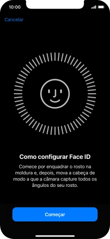 Prima Começar e siga as indicações no ecrã para estabelecer um código de reconhecimento facial (Face ID).