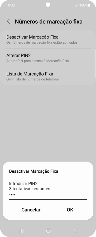 Introduza o código PIN2 e prima OK.