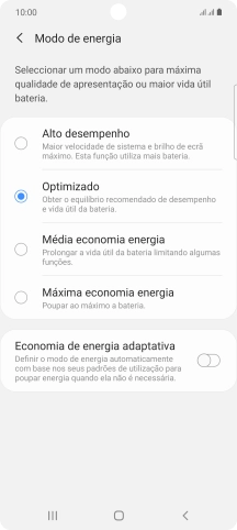 Prima o modo de poupança de energia pretendido.