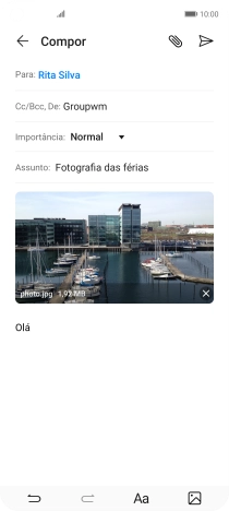 Prima o ícone para enviar quando terminar de escrever o seu e-mail.