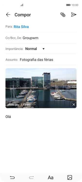 Prima o ícone para enviar quando terminar de escrever o seu e-mail.