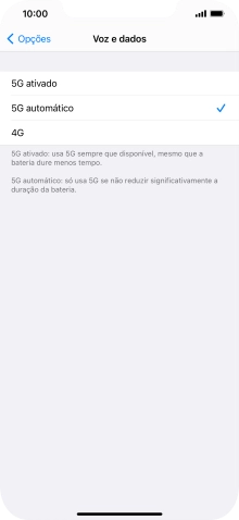 Para ativar o uso preferencial de 5G, prima 5G ativado.