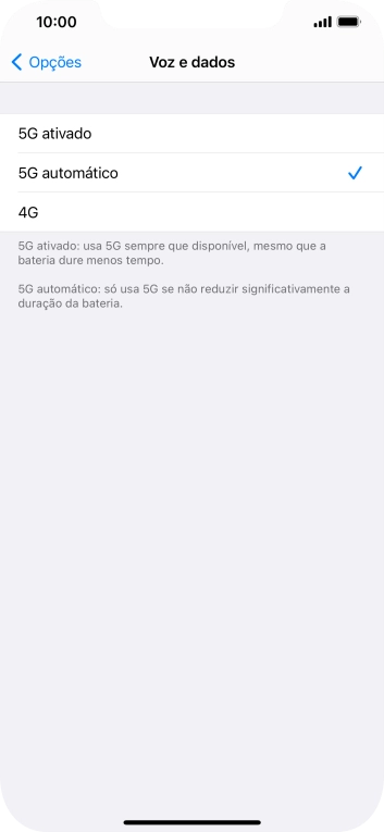 Para ativar o uso preferencial de 5G, prima 5G ativado.