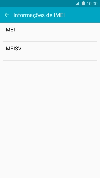 O código IMEI é mostrado no ecrã.