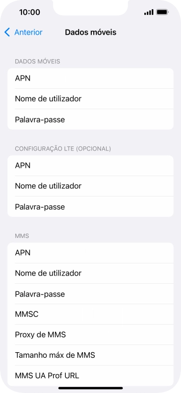 Prima APN e insira net2.vodafone.pt.
