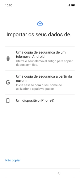Prima o método de transferência pretendido e siga as indicações no ecrã para transferir conteúdo de outro telefone.