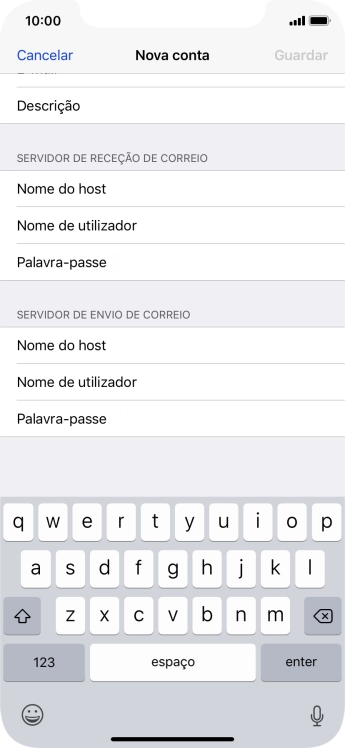 Prima Nome do host e introduza o nome do servidor de envio do fornecedor de e-mail.