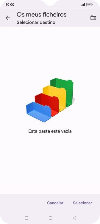 Se quiser criar uma nova pasta, prima o ícone de nova pasta e siga as indicações no ecrã para criar uma nova pasta.