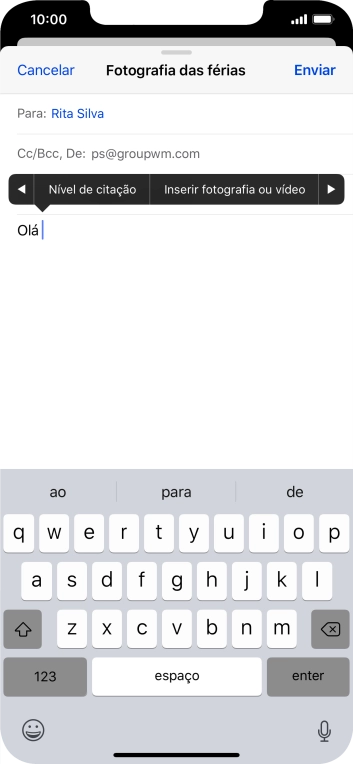 Prima Inserir fotografia ou vídeo e siga as indicações no ecrã para anexar uma imagem ou um clipe de vídeo.
