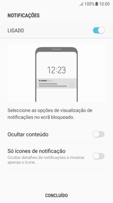 Prima o indicador junto à definição pretendida para ativar ou desativar a função.