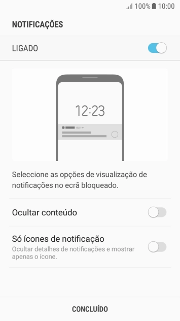 Prima o indicador junto à definição pretendida para ativar ou desativar a função.